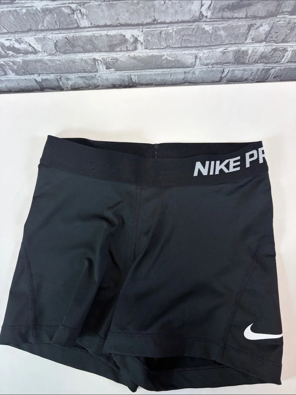 Nike Pro Black Athletic Compression Shorts with White Swoosh